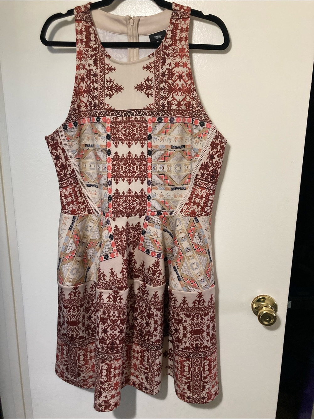 Mossimo Supply Co. Mini Dress in Rust and Cream Tribal Print with Accent Coral